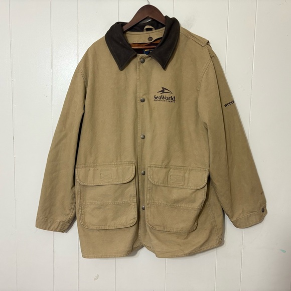 Vintage Woolrich Canvas Barn Coat Dark WheatL Workwear Utility Jacket Logo